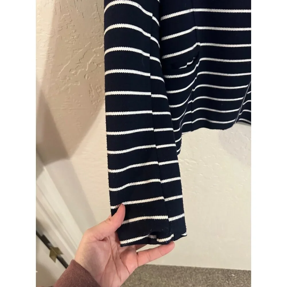 Bagatelle Y Navy & White Pocketed Striped Zipper Moto Sweater Jacket - Picture 4 of 13